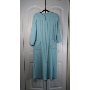 Vtg Women's Kiki Robe House Coat Pastel Blue Soft Rib Pockets SleepWear Cottage